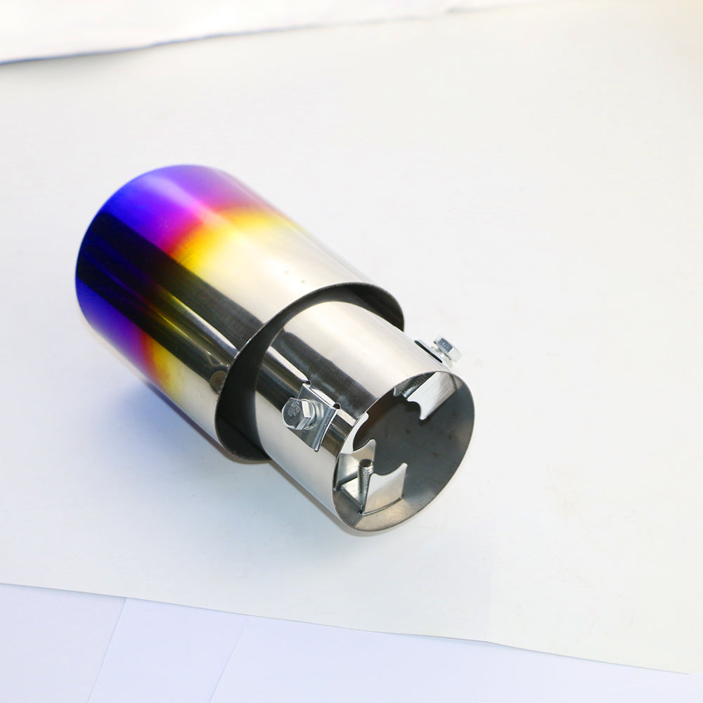 Back view of Exhaust Muffler 63mm Bolt-on Stainless Steel colorful Angle-cut Tip B153