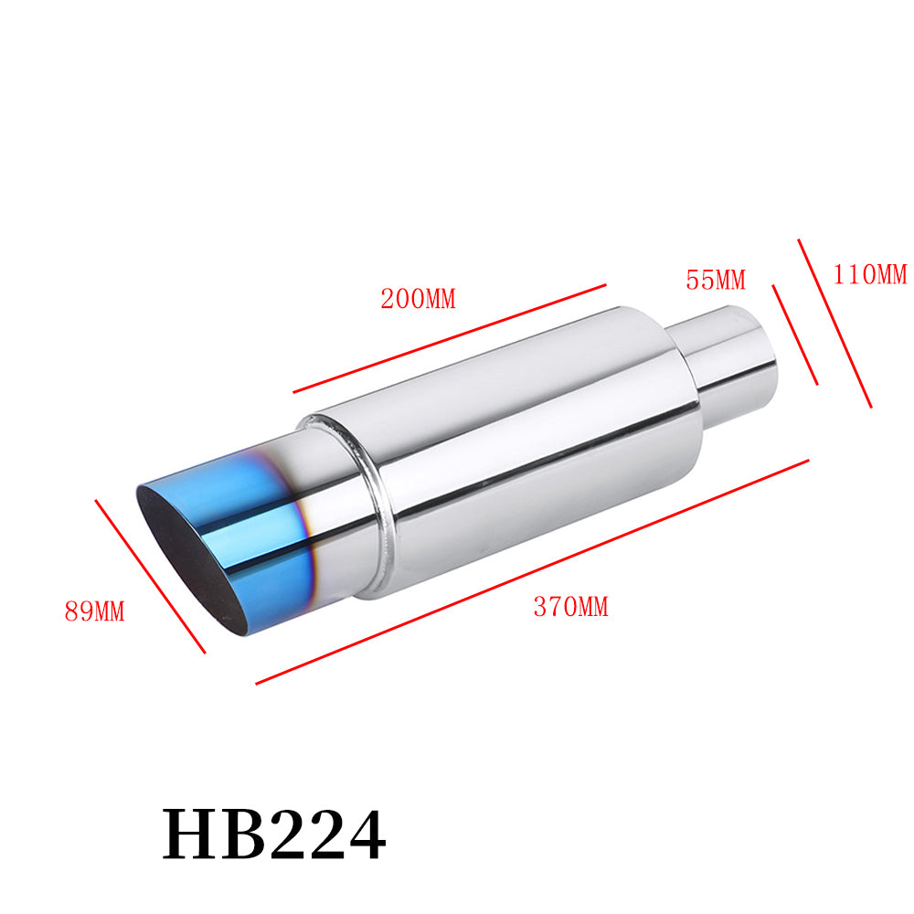 Dimension of Exhaust Muffler 55mm Stainless Steel Bolt-on Colorful Angle-cut Tip H224 in burnt blue