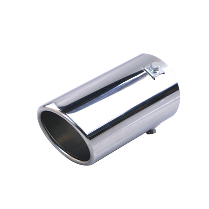 Horizontal view of Exhaust Muffler 76mm Stainless Steel silver Angle-cut Rolled Tip A666